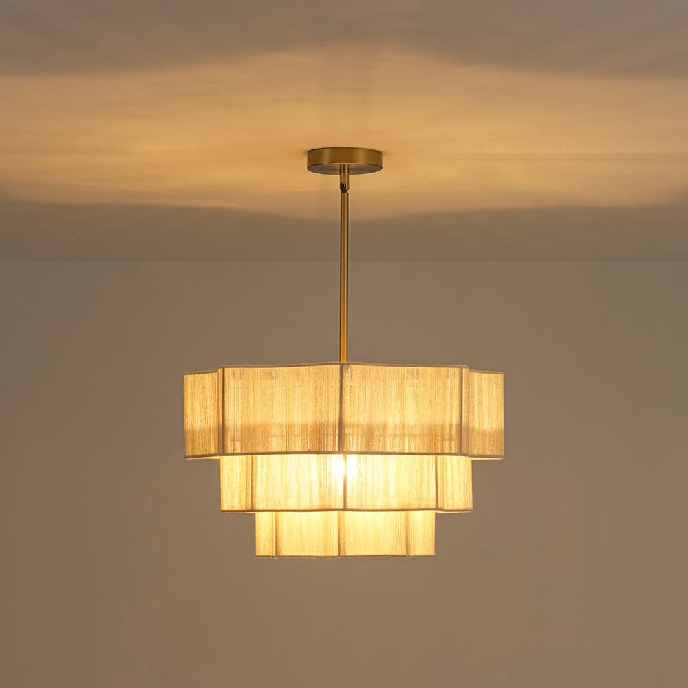 Pendantlightie-Boho Coastal 1-Light Handwoven Drum Wavy Edge Tiered Chandelier-Chandeliers-Brass-