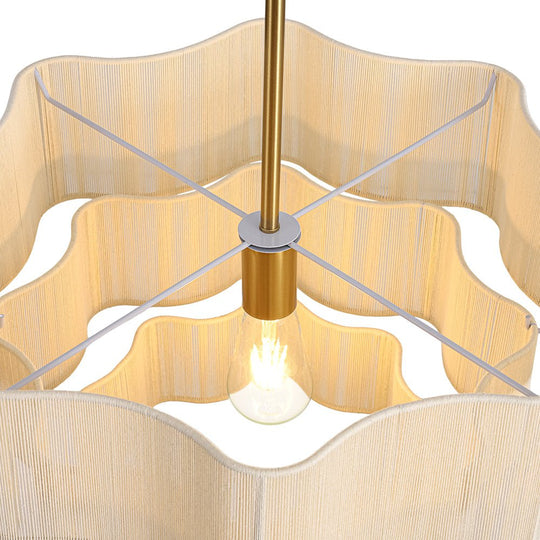 Pendantlightie-Boho Coastal 1-Light Handwoven Drum Wavy Edge Tiered Chandelier-Chandeliers-Brass-