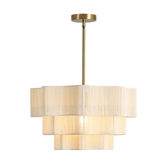Pendantlightie-Boho Coastal 1-Light Handwoven Drum Wavy Edge Tiered Chandelier-Chandeliers-Brass-