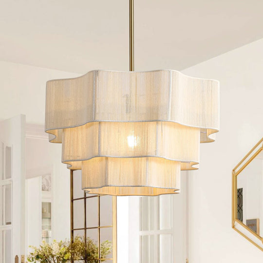 Pendantlightie-Boho Coastal 1-Light Handwoven Drum Wavy Edge Tiered Chandelier-Chandeliers-Brass-