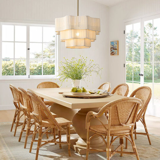 Pendantlightie-Boho Coastal 1-Light Handwoven Drum Wavy Edge Tiered Chandelier-Chandeliers-Brass-