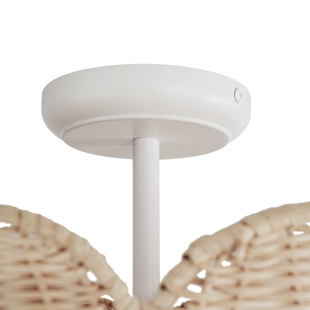 Pendantlightie - Boho Farmhouse 2 - Light Scalloped Bowl Handwoven Rattan Semi Flush Mount - Semi Flush Mount - White - 