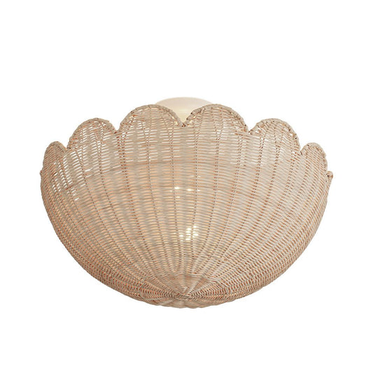 Pendantlightie - Boho Farmhouse 2 - Light Scalloped Bowl Handwoven Rattan Semi Flush Mount - Semi Flush Mount - White - 