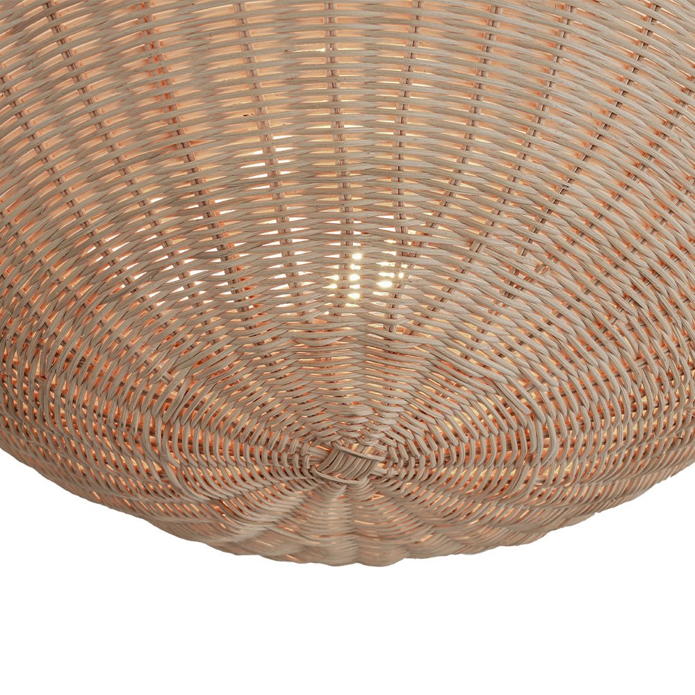 Pendantlightie - Boho Farmhouse 2 - Light Scalloped Bowl Handwoven Rattan Semi Flush Mount - Semi Flush Mount - White - 