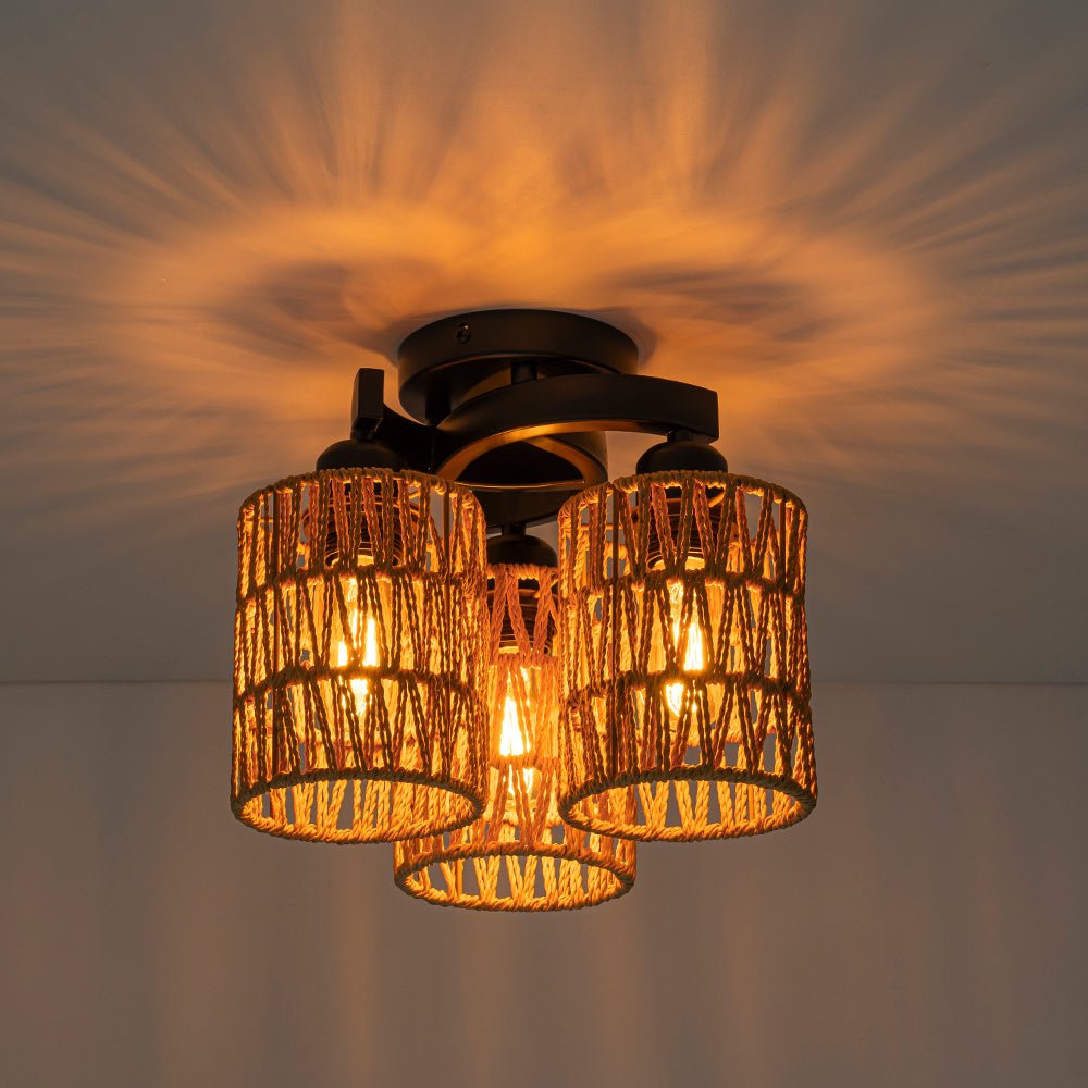 Pendantlightie - Boho Hand Woven Cluster Cage Semi Flush Mount - Semi Flush Mount - 6Lt - 