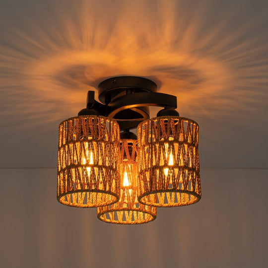 Pendantlightie - Boho Hand Woven Cluster Cage Semi Flush Mount - Semi Flush Mount - 6Lt - 