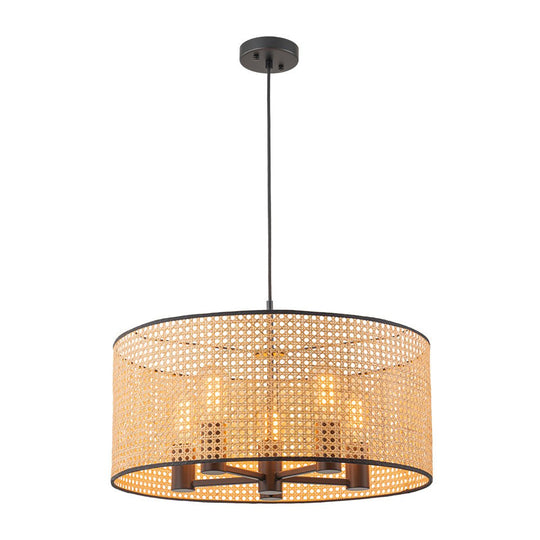 Pendantlightie - Boho Hollowed Rattan Hand Woven Drum Chandelier - Chandeliers - 3Lt - 