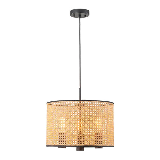 Pendantlightie - Boho Hollowed Rattan Hand Woven Drum Chandelier - Chandeliers - 3Lt - 