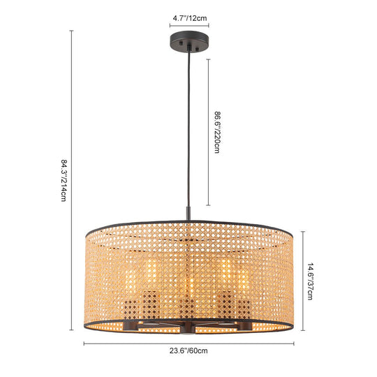 Pendantlightie - Boho Hollowed Rattan Hand Woven Drum Chandelier - Chandeliers - 3Lt - 