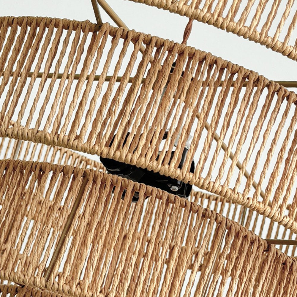 Pendantlightie - Boho Natural 1 - Light Handwoven Tiered Drum Rattan Chandelier - Chandeliers - Dome - 