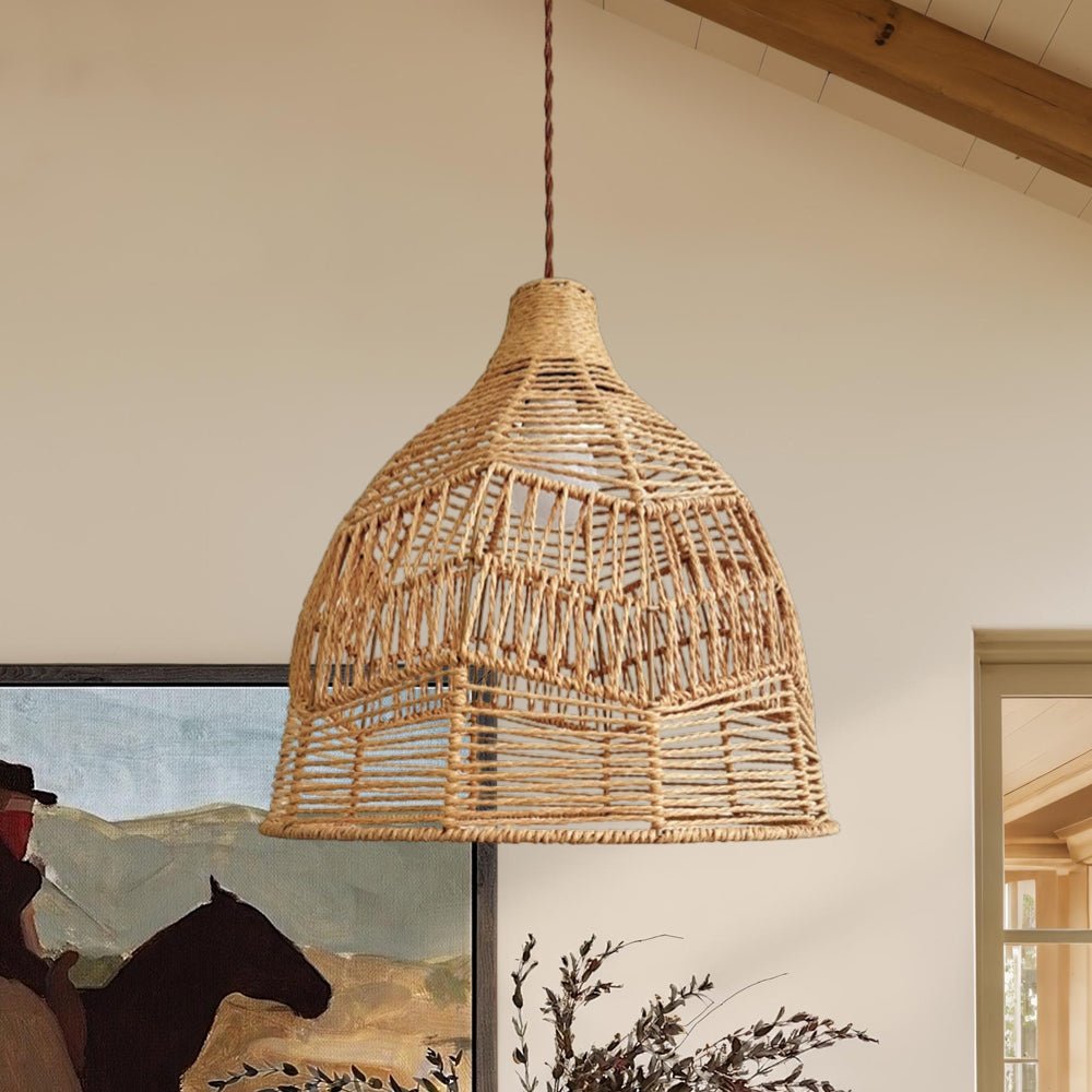 Pendantlightie - Boho Natural 1 - Light Handwoven Tiered Drum Rattan Chandelier - Chandeliers - Dome - 