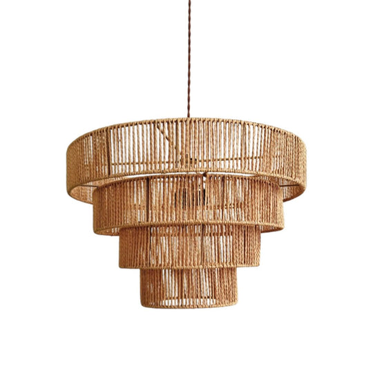 Pendantlightie - Boho Natural 1 - Light Handwoven Tiered Drum Rattan Chandelier - Chandeliers - Dome - 