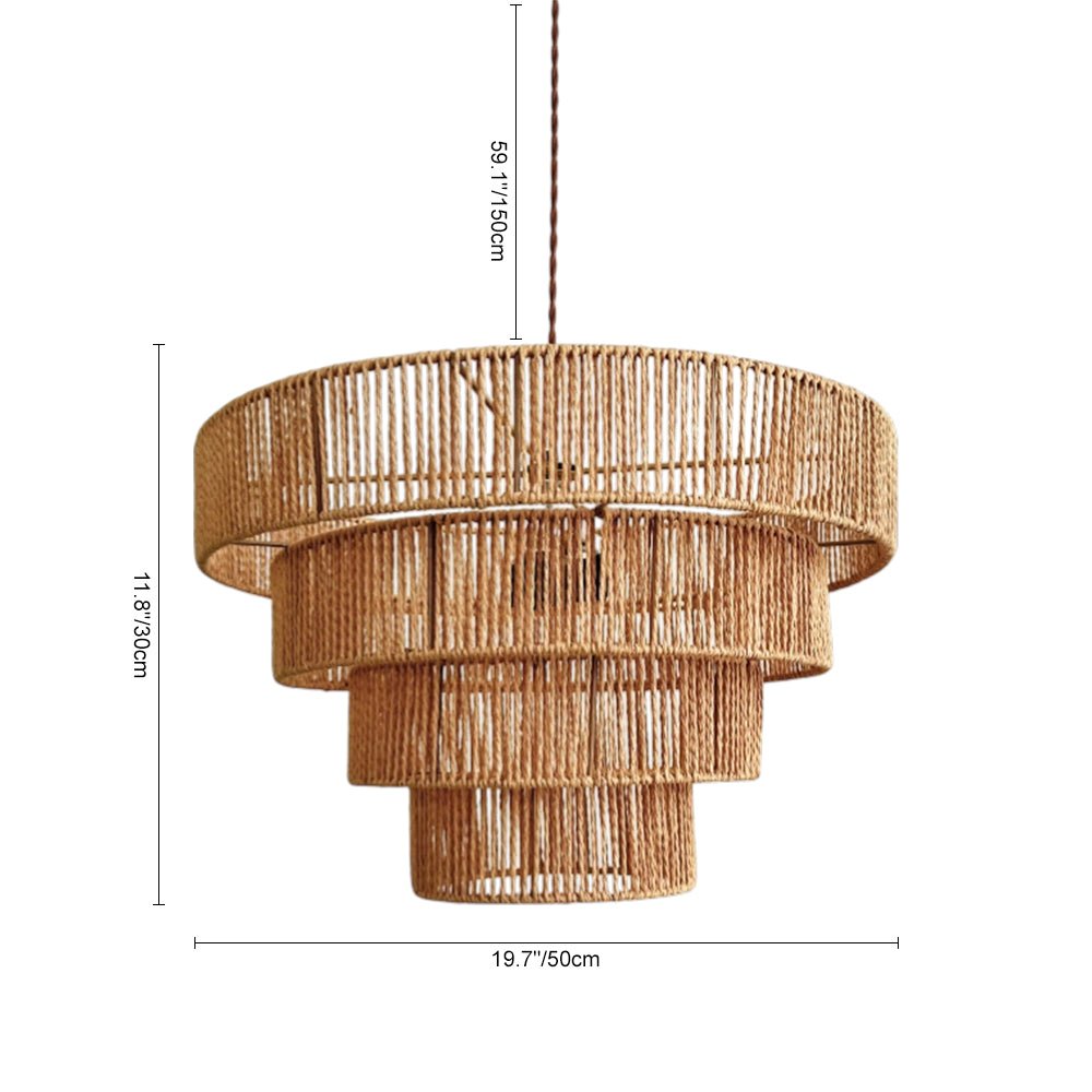 Pendantlightie - Boho Natural 1 - Light Handwoven Tiered Drum Rattan Chandelier - Chandeliers - Dome - 