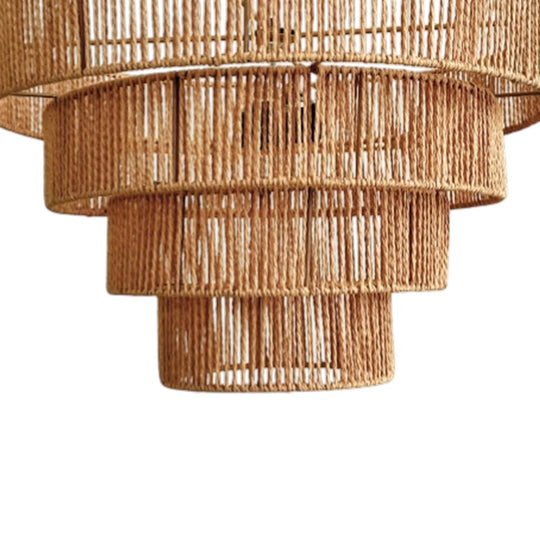 Pendantlightie - Boho Natural 1 - Light Handwoven Tiered Drum Rattan Chandelier - Chandeliers - Dome - 