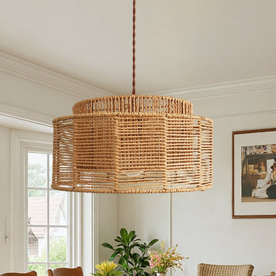 Pendantlightie - Boho Natural 1 - Light Handwoven Tiered Drum Rattan Chandelier - Chandeliers - Dome - 