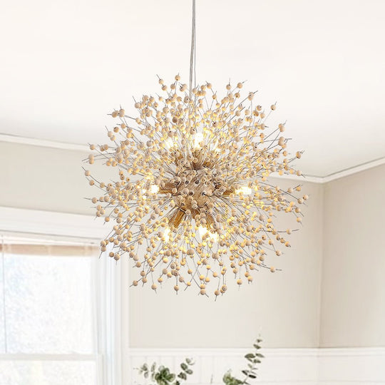 Pendantlightie - Boho Wooden Beaded Dandelion Firework Chandelier - Chandeliers - 9Lt - 