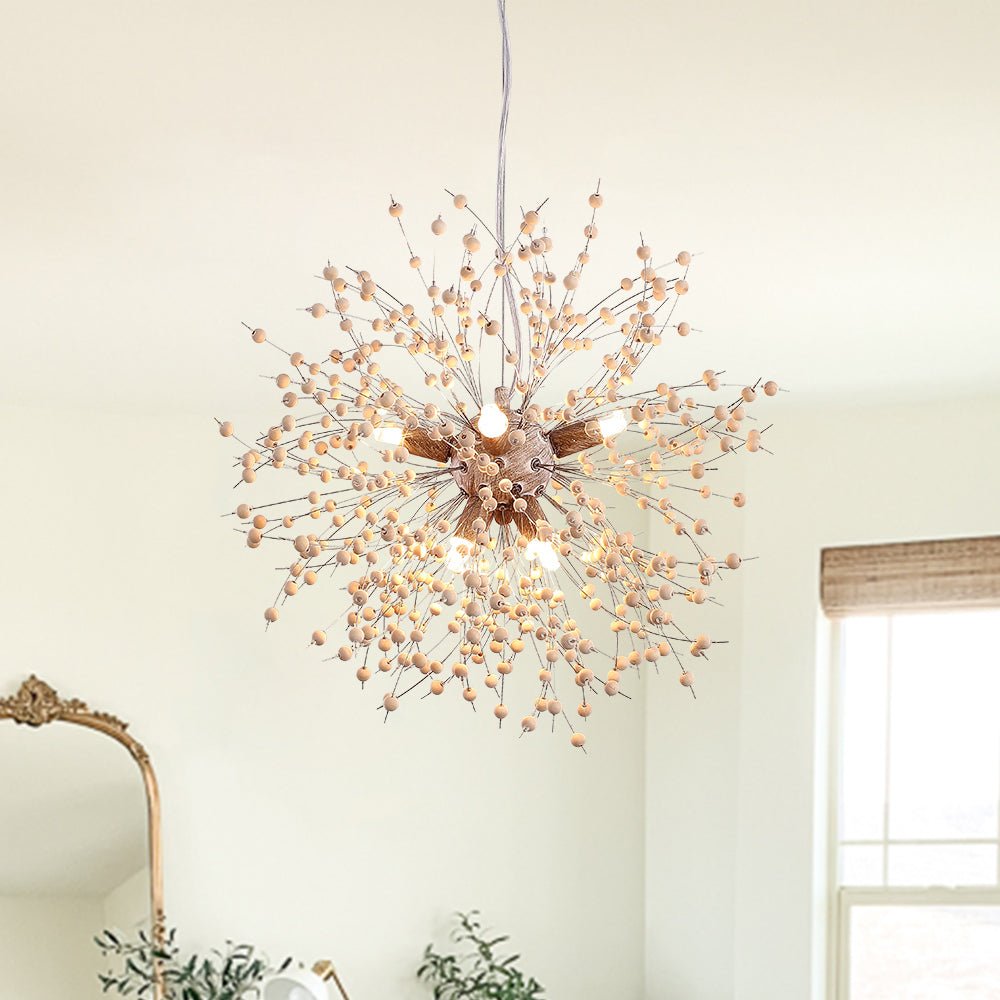 Pendantlightie - Boho Wooden Beaded Dandelion Firework Chandelier - Chandeliers - 9Lt - 