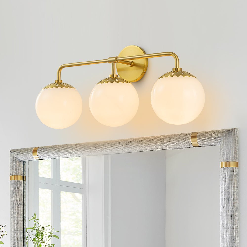 Pendantlightie - Brass 3 - Light Dewdrop Design Opal Glass Globe Wall Light - Wall Light - Brass - 