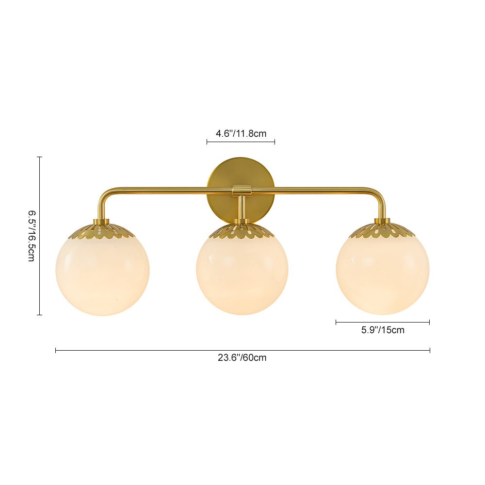 Pendantlightie - Brass 3 - Light Dewdrop Design Opal Glass Globe Wall Light - Wall Light - Brass - 