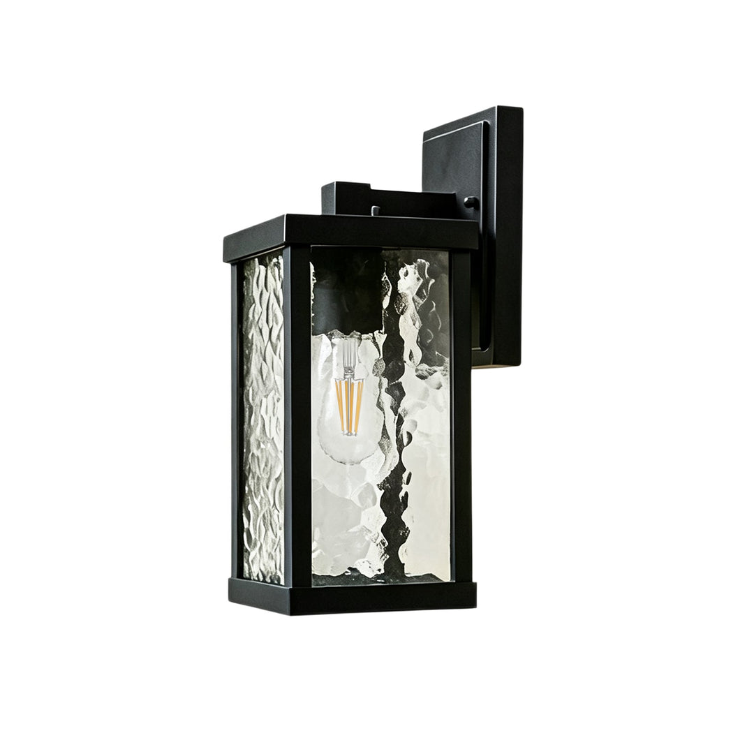 Pendantlightie-Classical 1-Light Lantern Rippled Glass Outdoor Porch Wall Sconce-Outdoor Wall Light-Small-