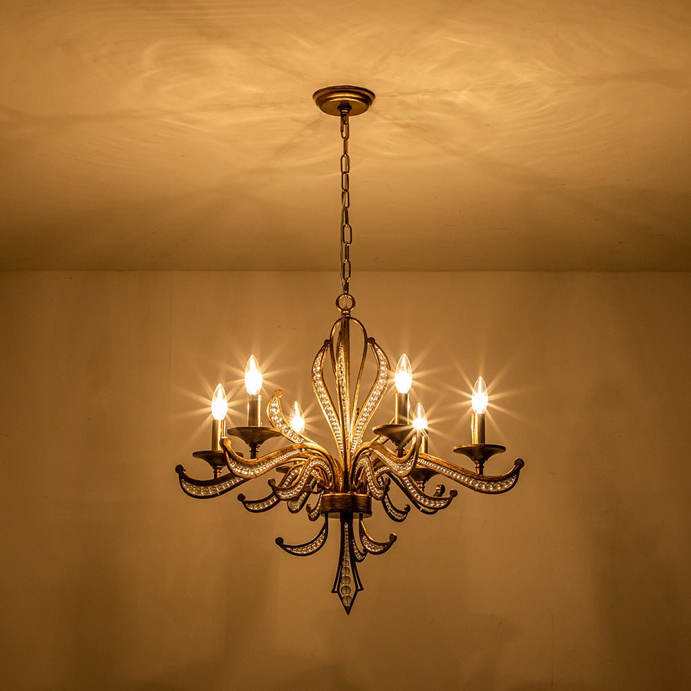 Pendantlightie - Classical French 6 - Light Retro Candle Style Crystal Chandelier - Chandeliers - Antique Bronze - 