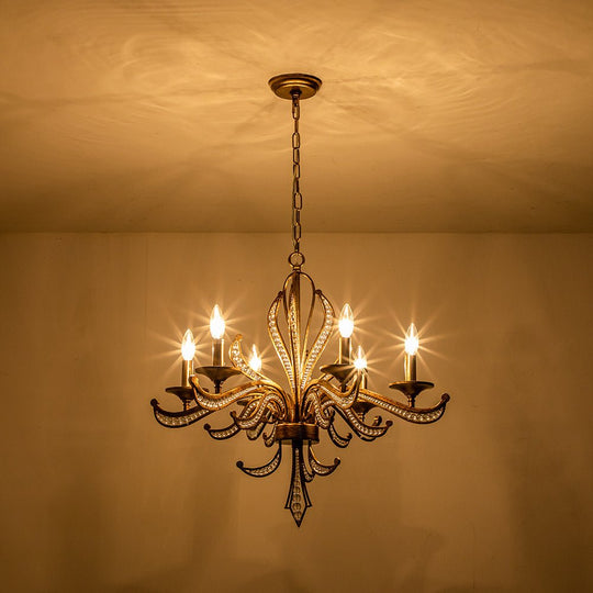 Pendantlightie - Classical French 6 - Light Retro Candle Style Crystal Chandelier - Chandeliers - Antique Bronze - 