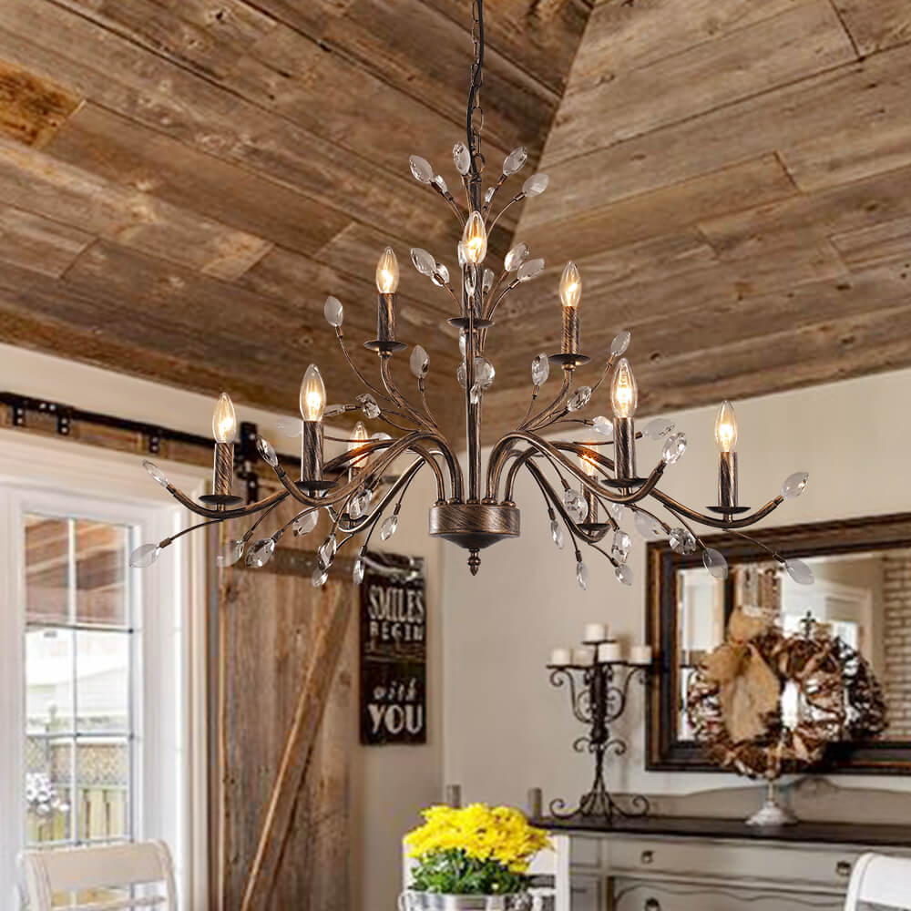 View of Vintage French Candle Style Dining Room Chandelier With Crystal Accents ...