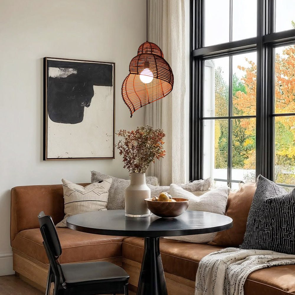 Pendantlightie - Coastal 1 - Light Spiral Conch Rattan Handwoven Pendant Light - Pendants - Brown - Medium