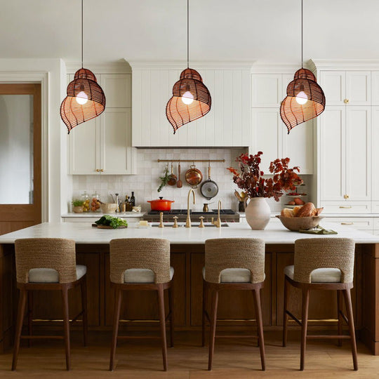 Pendantlightie - Coastal 1 - Light Spiral Conch Rattan Handwoven Pendant Light - Pendants - Brown - Medium