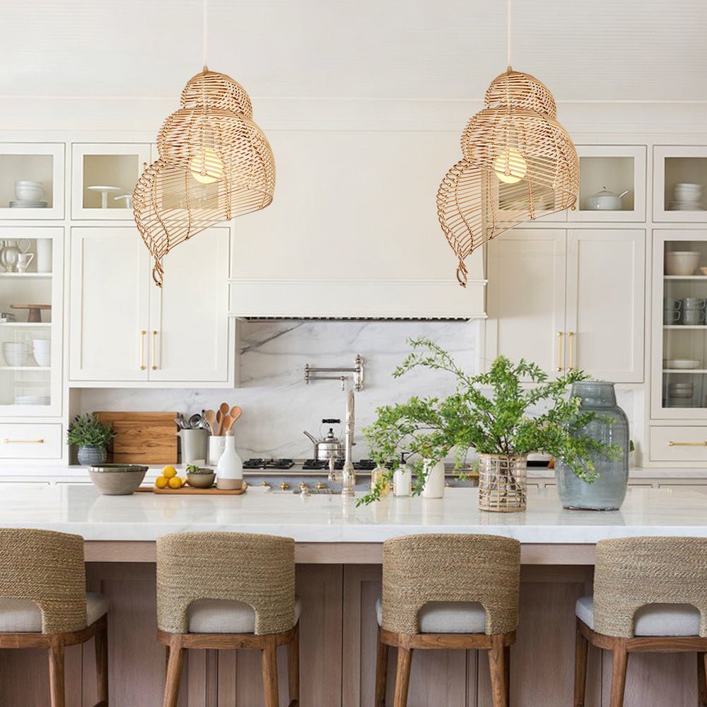 Pendantlightie - Coastal 1 - Light Spiral Conch Rattan Handwoven Pendant Light - Pendants - Brown - Medium
