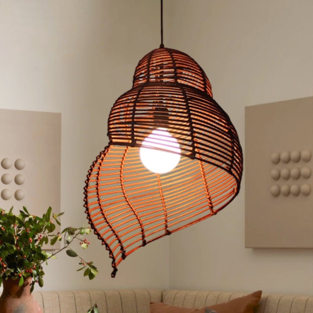 Pendantlightie - Coastal 1 - Light Spiral Conch Rattan Handwoven Pendant Light - Pendants - Brown - Small