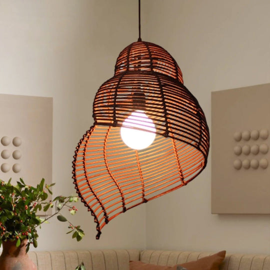 Pendantlightie - Coastal 1 - Light Spiral Conch Rattan Handwoven Pendant Light - Pendants - Brown - Small