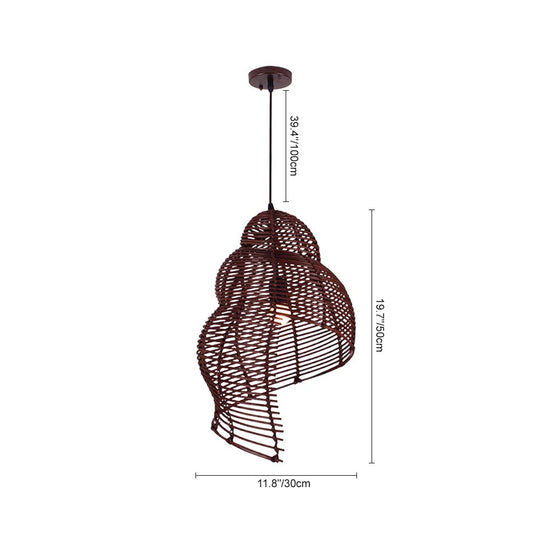 Pendantlightie - Coastal 1 - Light Spiral Conch Rattan Handwoven Pendant Light - Pendants - Brown - Small