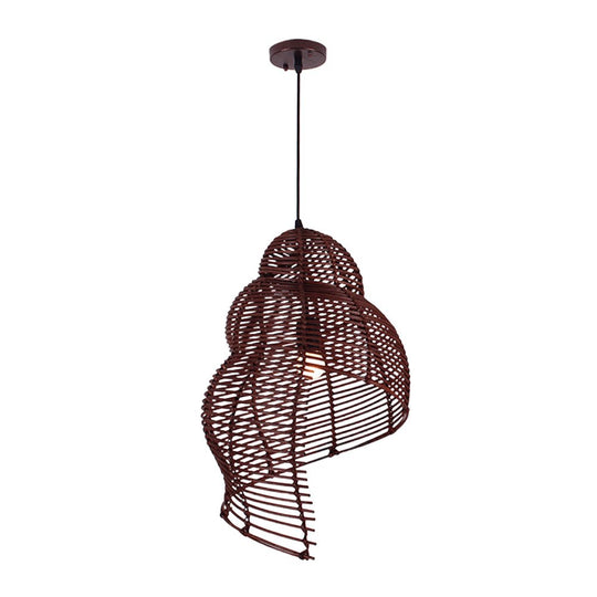 Pendantlightie - Coastal 1 - Light Spiral Conch Rattan Handwoven Pendant Light - Pendants - Brown - Small