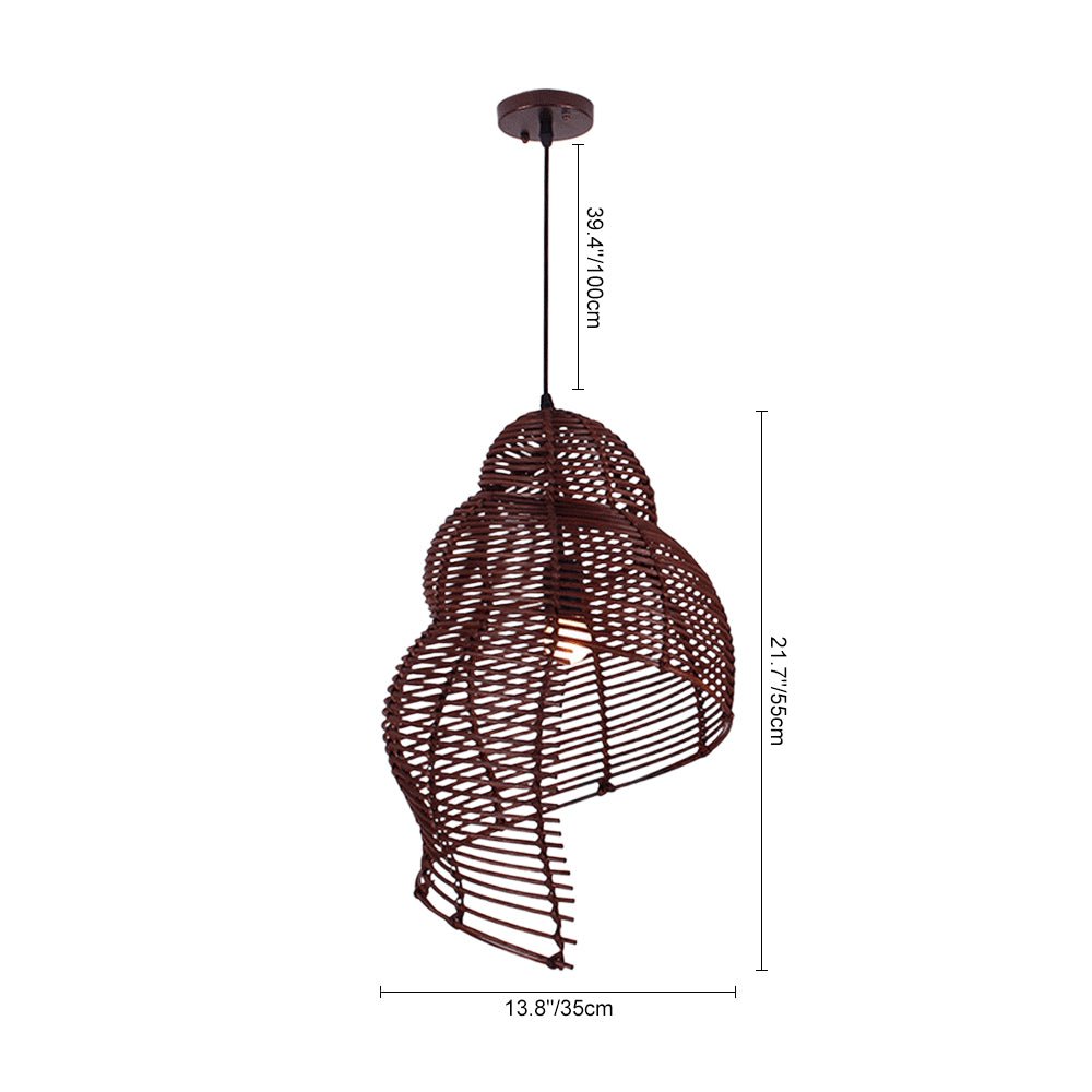 Pendantlightie - Coastal 1 - Light Spiral Conch Rattan Handwoven Pendant Light - Pendants - Brown - Small