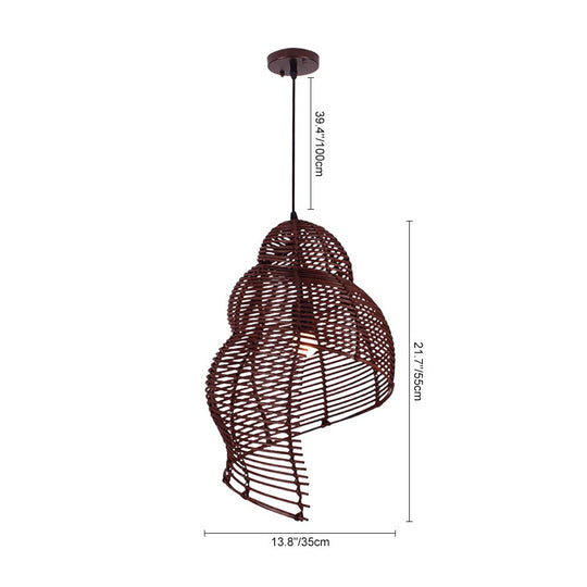 Pendantlightie - Coastal 1 - Light Spiral Conch Rattan Handwoven Pendant Light - Pendants - Brown - Small