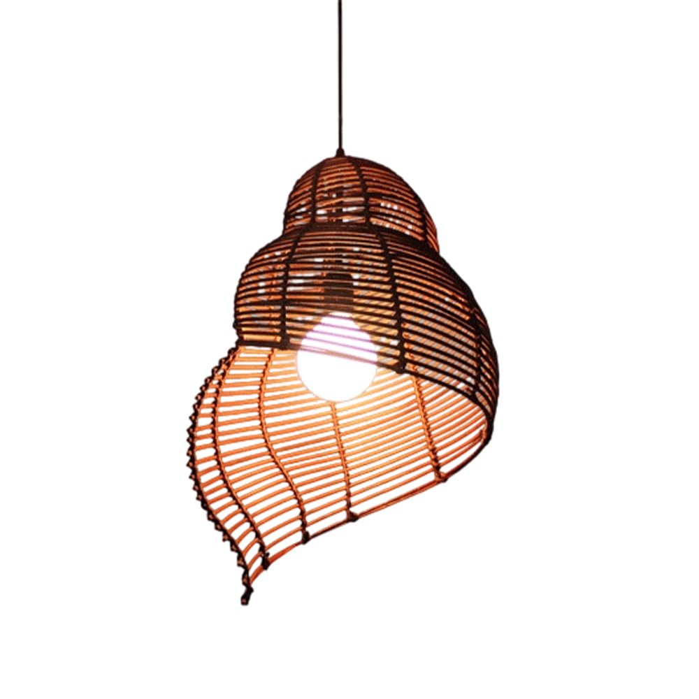 Pendantlightie - Coastal 1 - Light Spiral Conch Rattan Handwoven Pendant Light - Pendants - Brown - Small