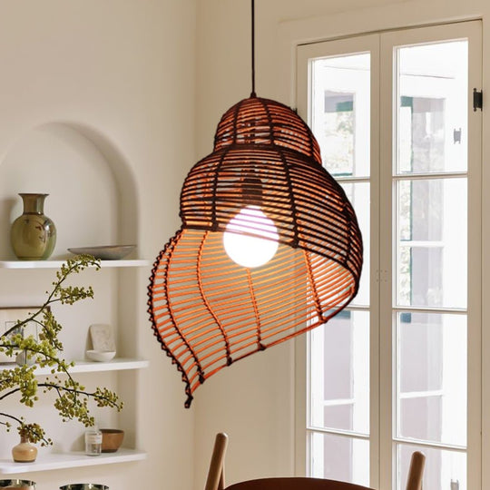 Pendantlightie - Coastal 1 - Light Spiral Conch Rattan Handwoven Pendant Light - Pendants - Brown - Small