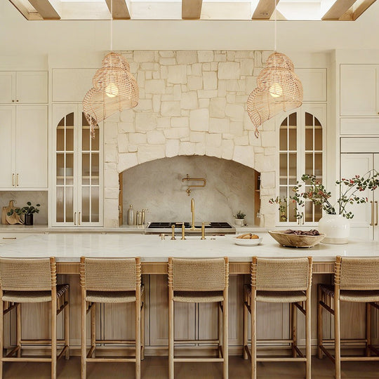 Pendantlightie - Coastal 1 - Light Spiral Conch Rattan Handwoven Pendant Light - Pendants - Natural - Small