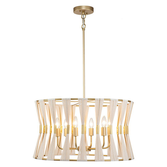 Pendantlightie - Coastal 6 - Light Boho Ivory Hourglass Drum Woven Chandelier - Chandeliers - Black - 