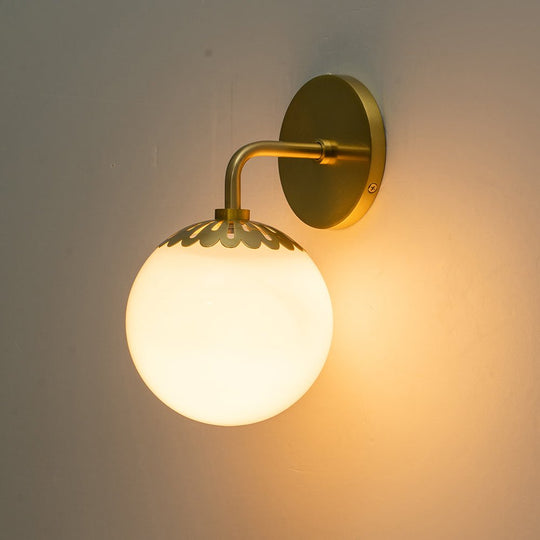 Pendantlightie - Contemporary 1 - Light Dewdrop Design Opal Glass Globe Wall Light - Wall Light - Brass - 
