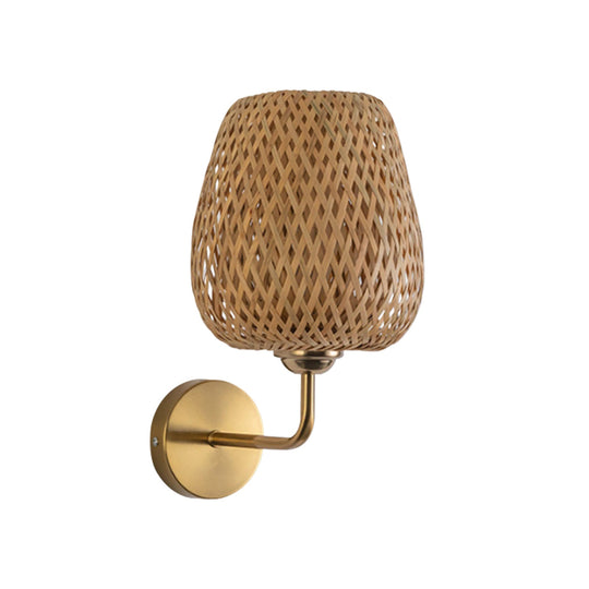 Pendantlightie-Contemporary 1-Light Hand Weaving Rattan Round Basket Wall Sconce-Wall Light-Brass-