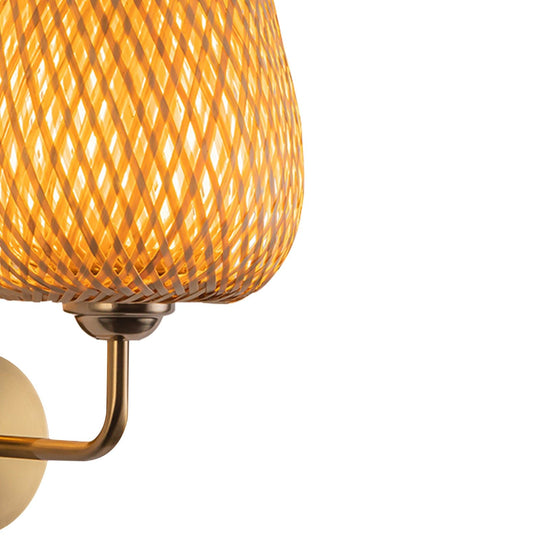 Pendantlightie-Contemporary 1-Light Hand Weaving Rattan Round Basket Wall Sconce-Wall Light-Brass-