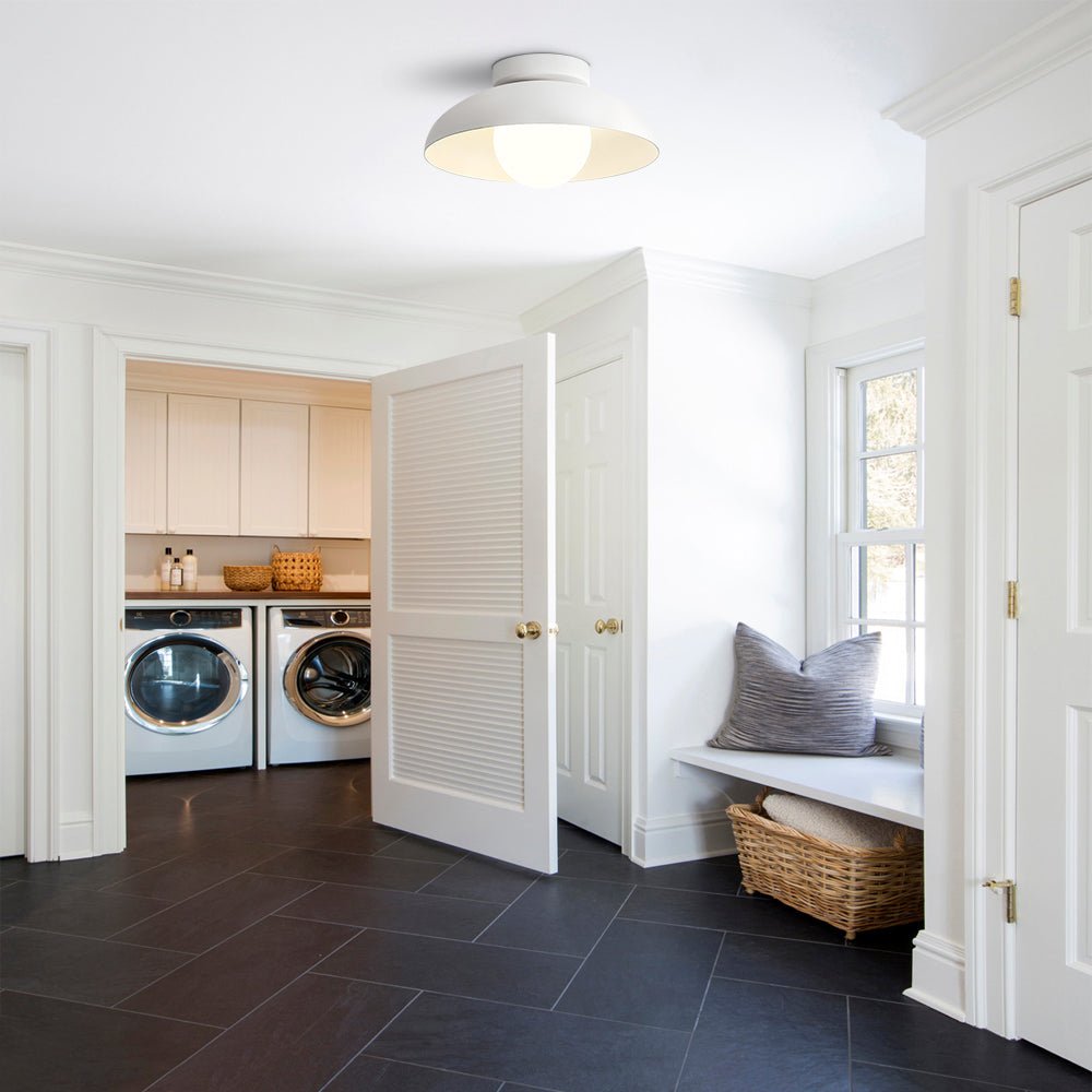 Pendantlightie - Contemporary 1 - Light Metal Dome Semi Ceiling Light With Glass - Semi Flush Mount - Black - 