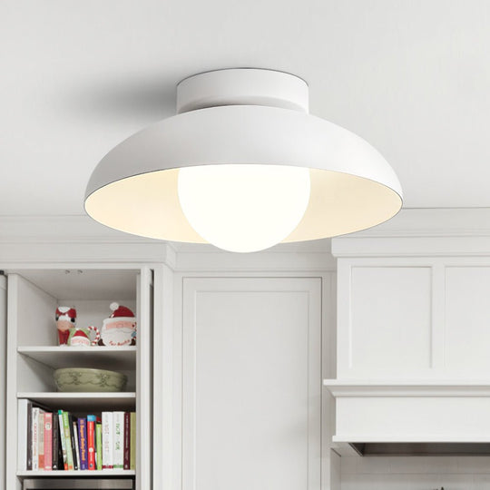 Pendantlightie - Contemporary 1 - Light Metal Dome Semi Ceiling Light With Glass - Semi Flush Mount - White - 