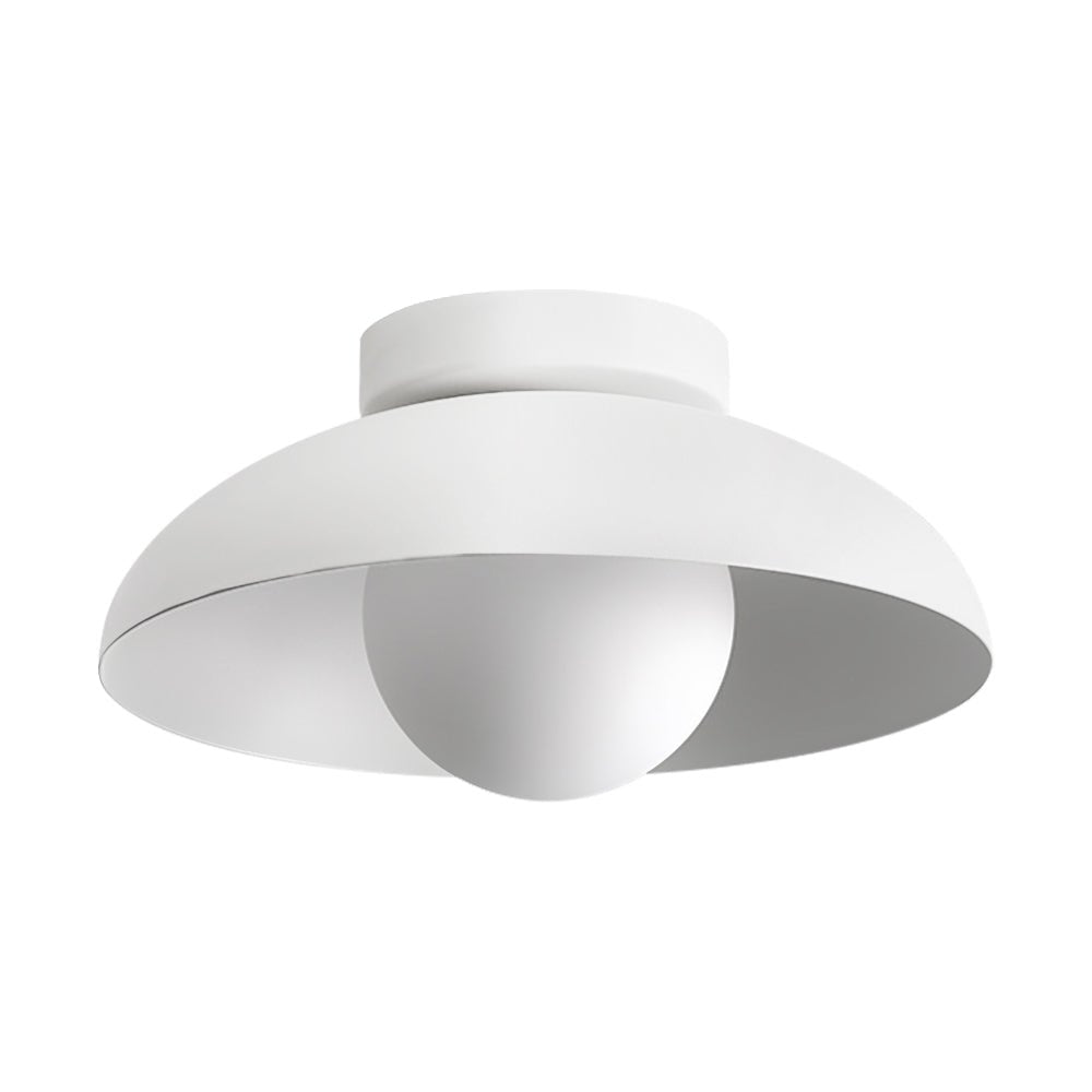 Pendantlightie - Contemporary 1 - Light Metal Dome Semi Ceiling Light With Glass - Semi Flush Mount - White - 