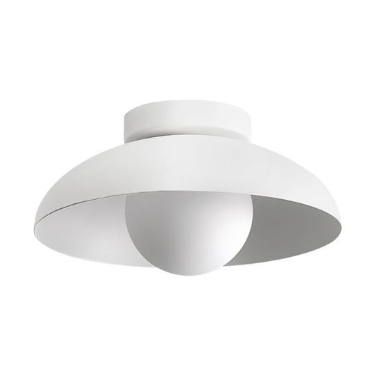 Pendantlightie - Contemporary 1 - Light Metal Dome Semi Ceiling Light With Glass - Semi Flush Mount - White - 