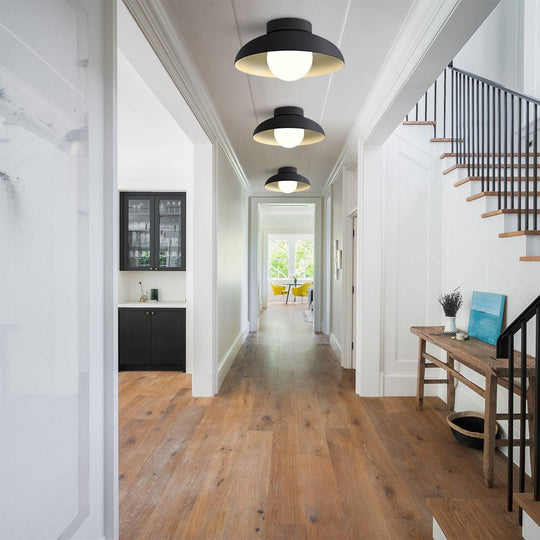 Pendantlightie - Contemporary 1 - Light Metal Dome Semi Ceiling Light With Glass - Semi Flush Mount - White - 