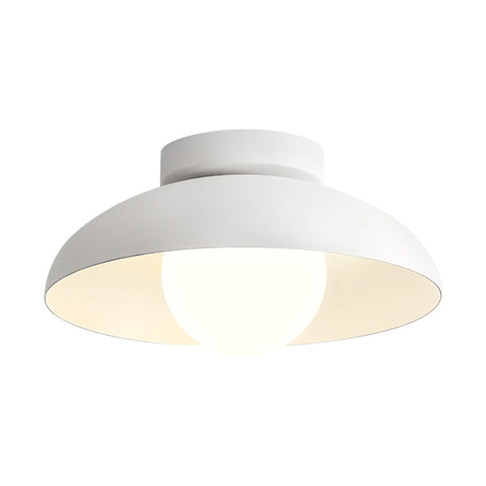 Pendantlightie - Contemporary 1 - Light Metal Dome Semi Ceiling Light With Glass - Semi Flush Mount - White - 