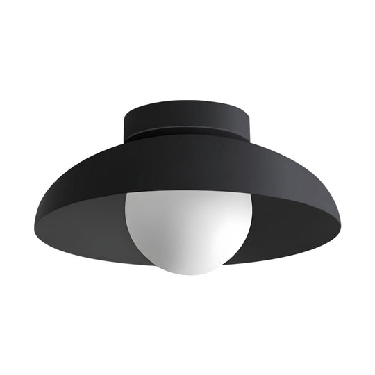 Pendantlightie - Contemporary 1 - Light Metal Dome Semi Ceiling Light With Glass - Semi Flush Mount - White - 